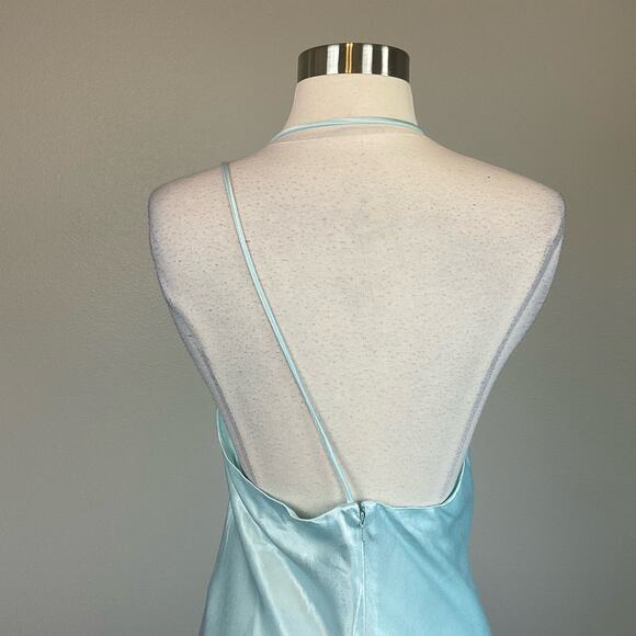 Bardot Satin Backless One Shoulder Slip Dress Evening Gown Blue Size 12 Formal - Picture 7 of 10